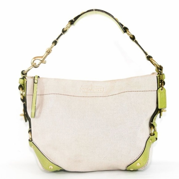 Coach Canvas and Lime Green Leather Tote - Picture 1 of 8